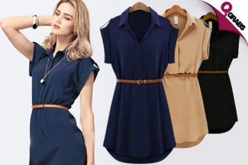 For QR69 Dress in Modest Style with a Belted Ladies Shirt - Choose from Three Classic Colors! (QR127 Value)